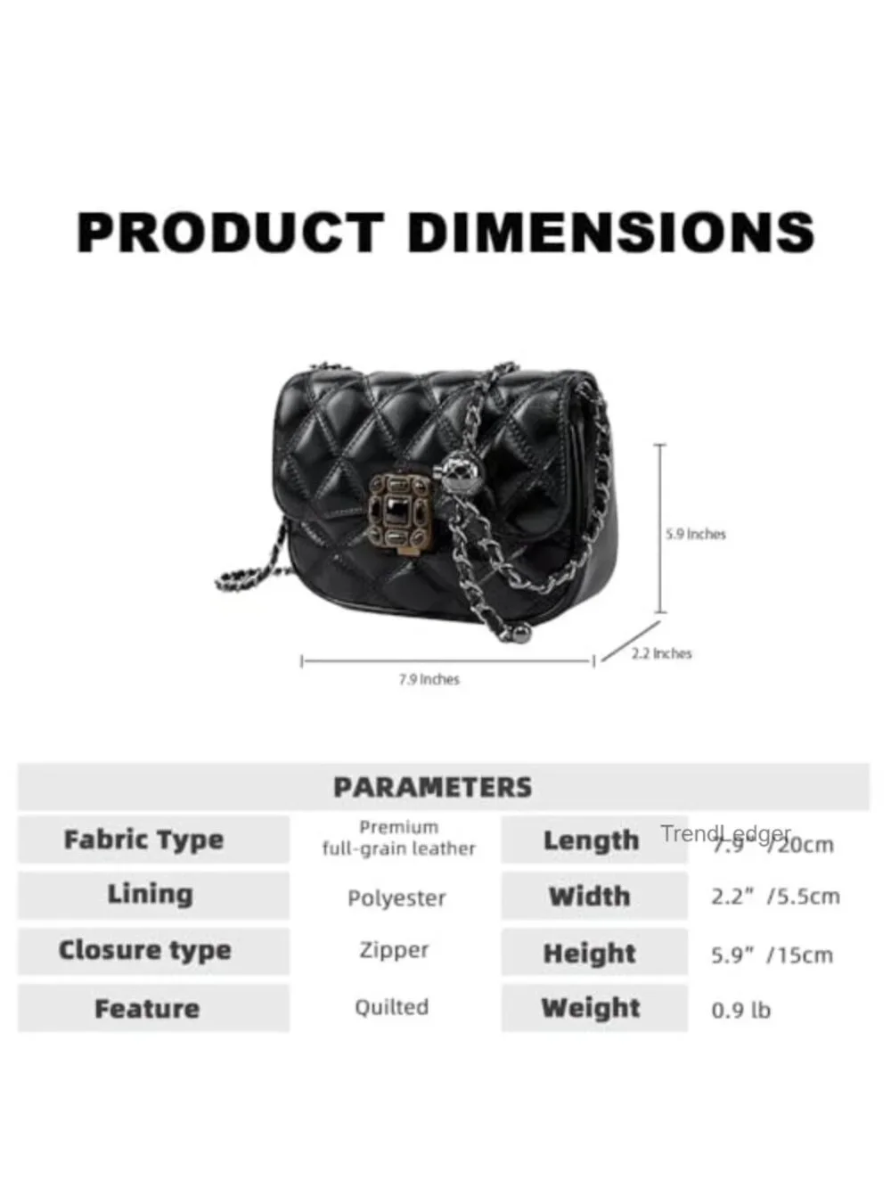Genuine Leather Quilted Crossbody Bag Chain Strap Small Purse
